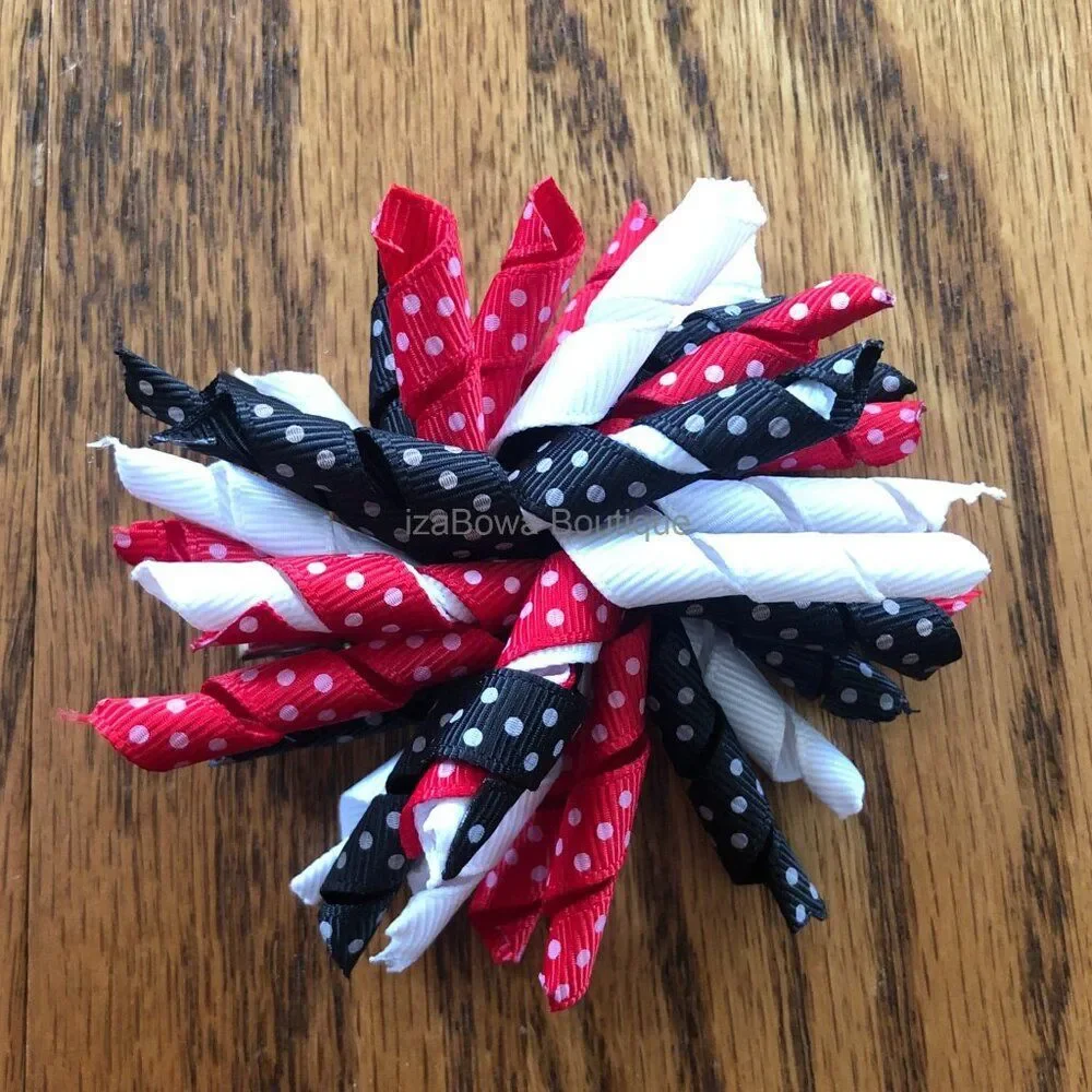 Red, Black & White Polka Dots Korker Bow   4B2036   Handmade NWT Boutique